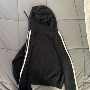 brandy black jacket with white striped sleeves